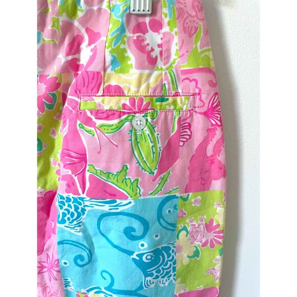 Lilly Pulitzer Vintage Patchwork Floral Animal Mini Skirt Pink Blue Size 2 - Picture 4 of 7